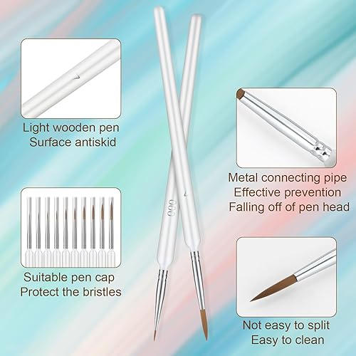 Miniatura 4 de Kit de 10 pinceles de pintura en miniatura, pincel de pintura de detalles finos, 10 tamaños, punta fina de madera, micro pincel profesional para