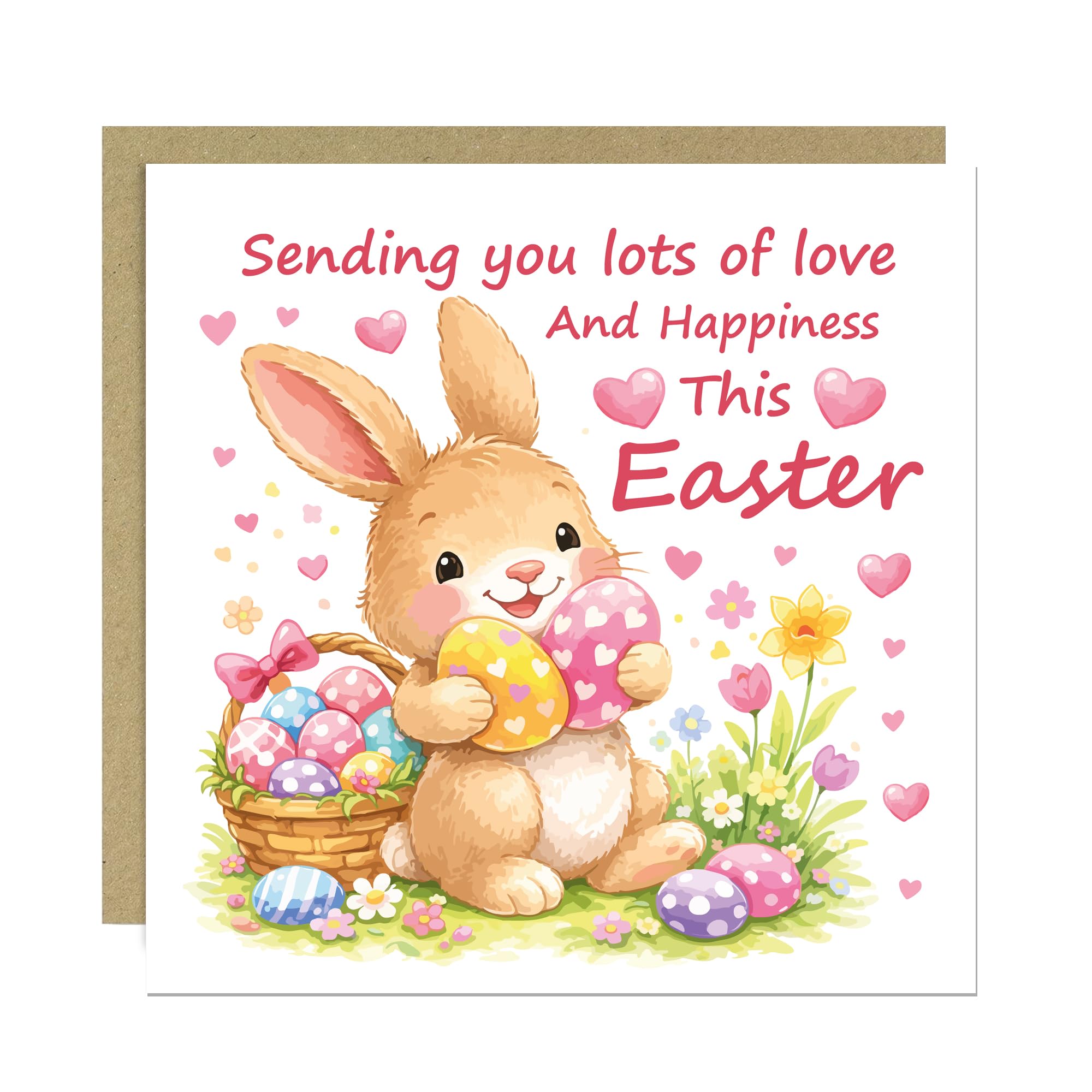 RED OCEAN Happy Easter Card For Daughter or Granddaughter Cute Easter Bunny Card For Kids Girls Novelty Spring Cards 145x145mm With Kraft Envelope