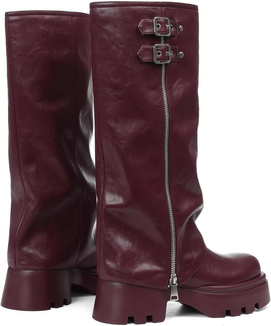 Lyrisiphy Knee High Boots for Women Foldover Wide Calf Pull on Cute Chunky Platform Riding Boots Fashion Long Tall Fall y2k Trendy Boots for Festival Concert Punk Rave - Image 4