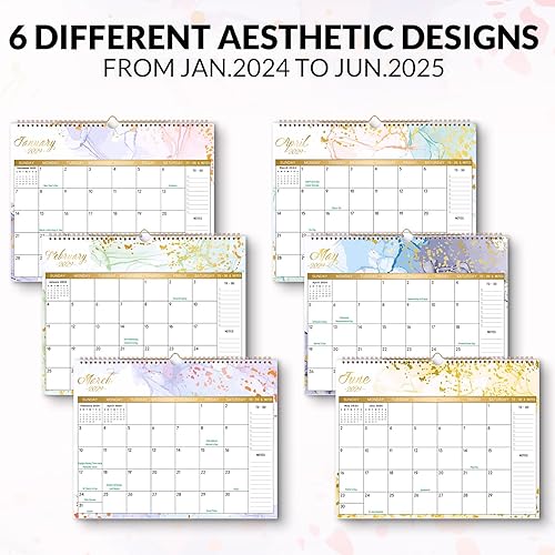 Miniatura 4 de SKYDUE Calendario de pared 2024, 14.5 x 11.5 pulgadas, calendario 2024 encuadernado en espiral, enero de 2024 a junio de 2025, 6 diseños estéticos,