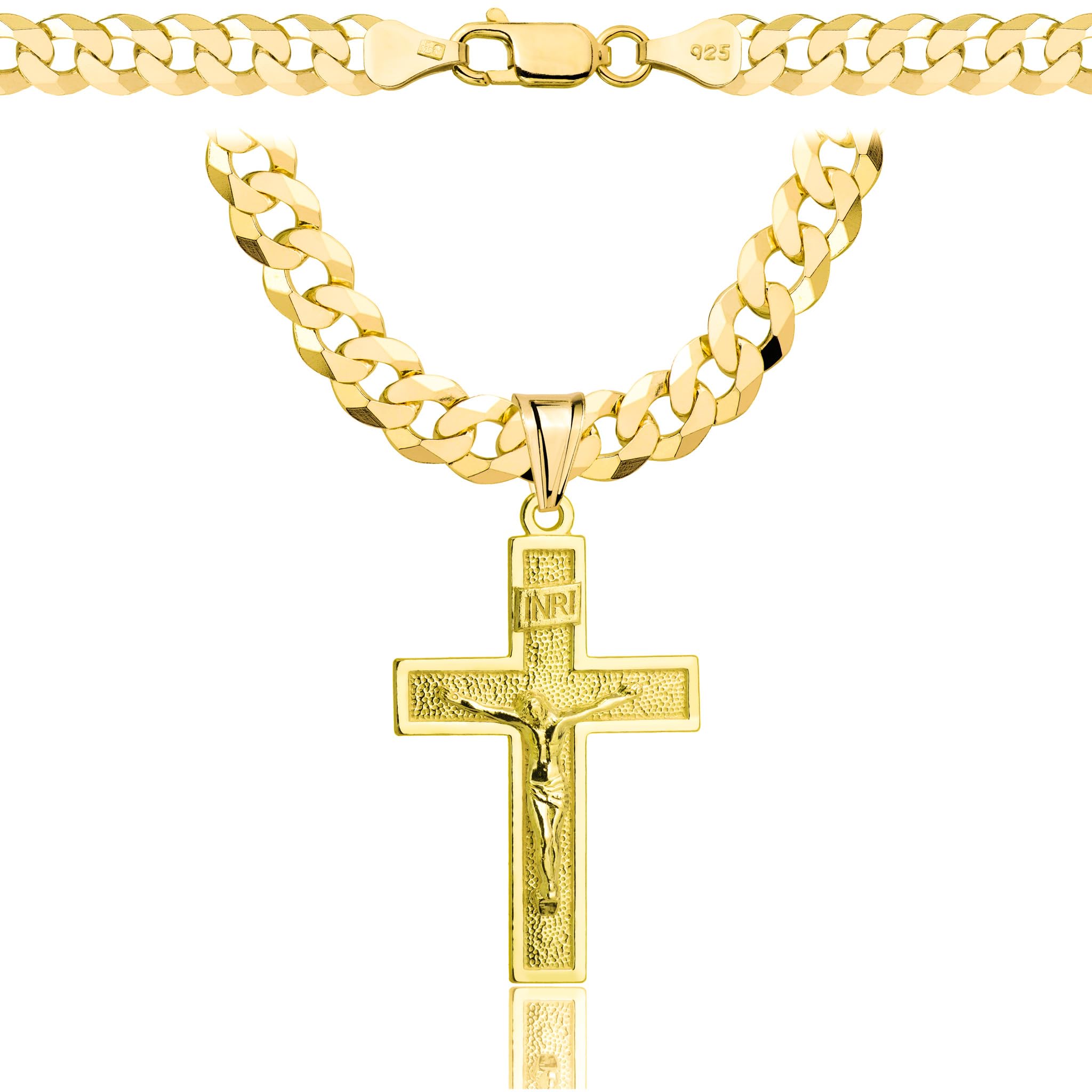 Amor Luxury Collana Oro Uomo a Croce 585, Catena a Croce Massiccia 585 - Collana Uomo Spessa 6,5 mm, 50 cm, Argento Sterling 925