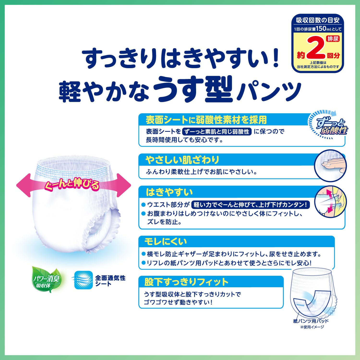 Amazon | リフレ はくパンツ 軽やかなうす型 2回分吸収 大人 紙おむつ