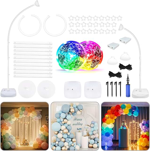 AerWo Lighted Balloon Arch Kit 8.2FT & 6FT, Free Bending Top Half Balloo...