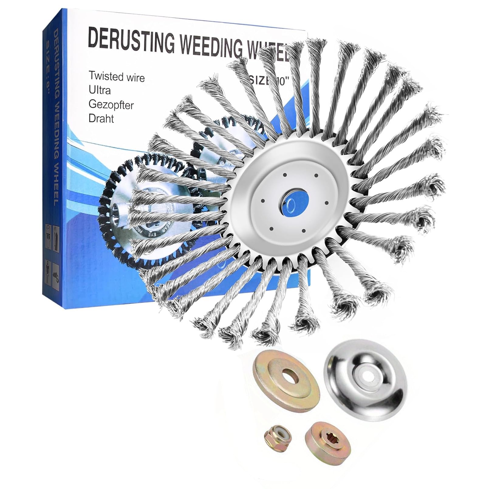 Cabezal cortador de alambre de acero irrompible de 10 pulgadas, rueda resistente para malas hierbas para grietas de entrada, aceras, pavimentos y grandes áreas, cepillo giratorio universal, se adapta