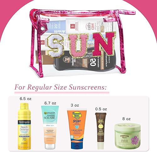 Miniatura 4 de COSHAYSOO Bolsa de Maquillaje Transparente con Protección Solar, Bolsa de Protector Solar con Parches de Letras, Accesorios Esenciales de Playa de