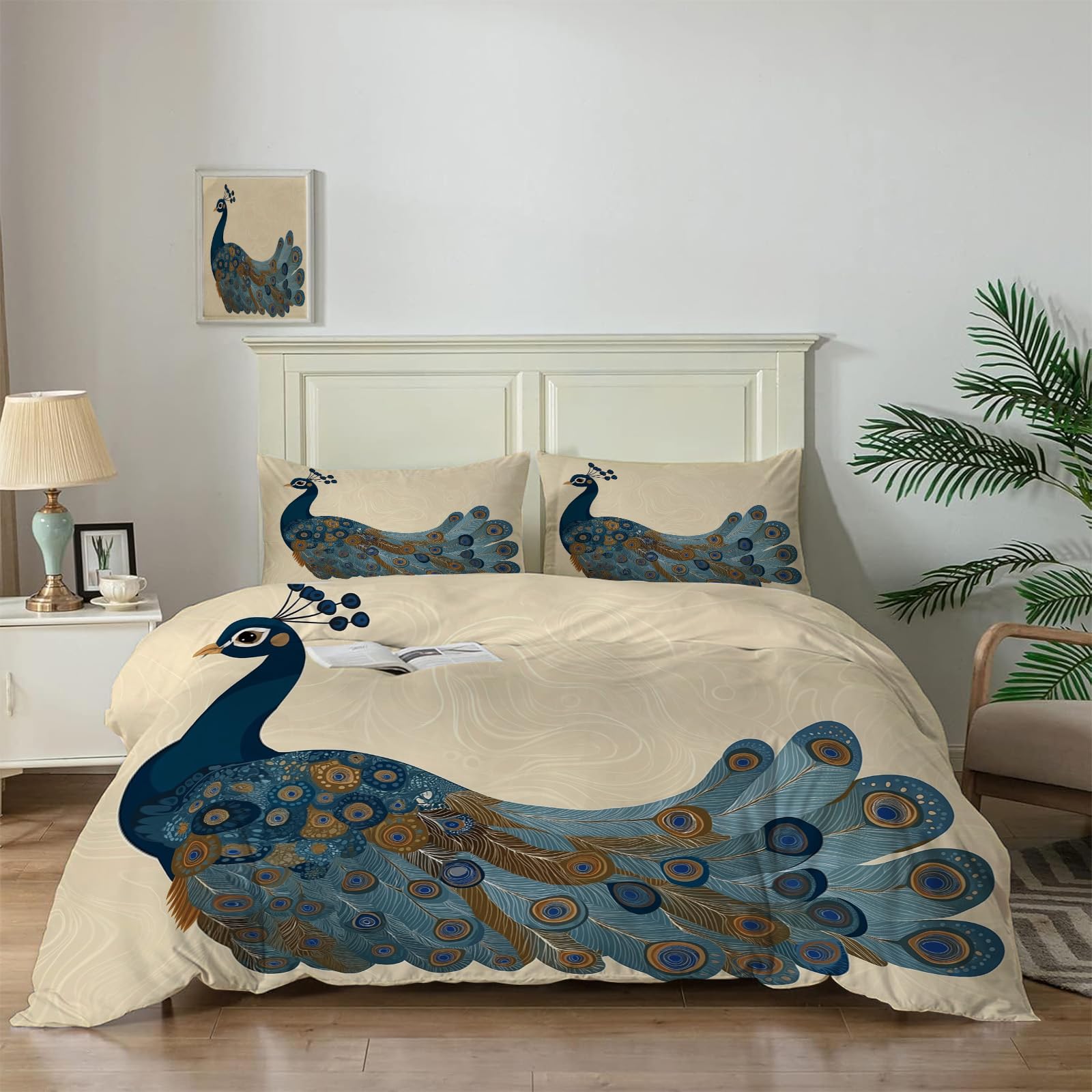 Parure de lit paon 140x200cm au design moderne de style adulte