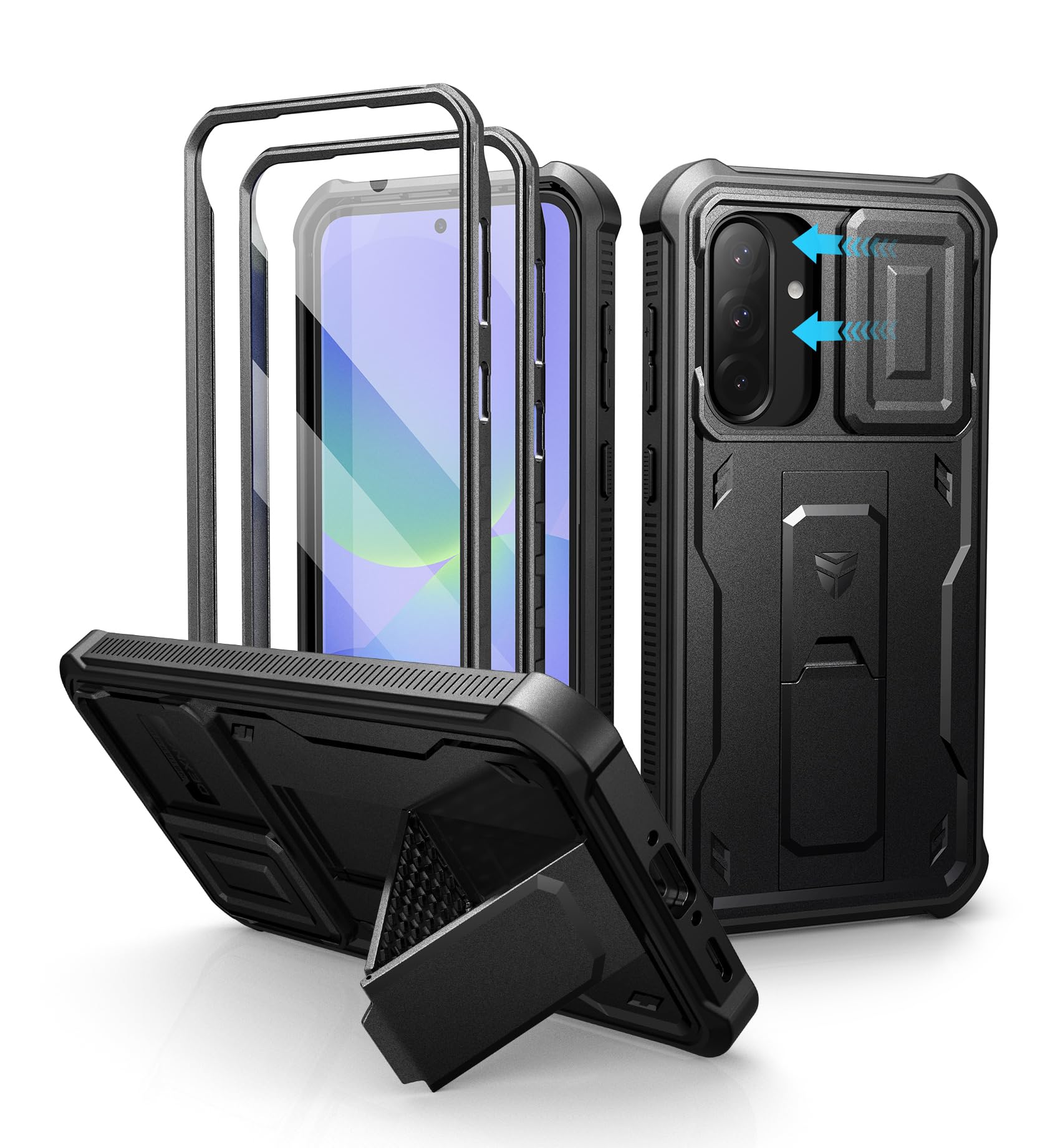 Dexnor for Samsung Galaxy A36-5G Case, [2 Front Frame] [Built-in Magnetic Slide Camera Cover & Kickstand] Heavy Duty Protection Shockproof Phone Case