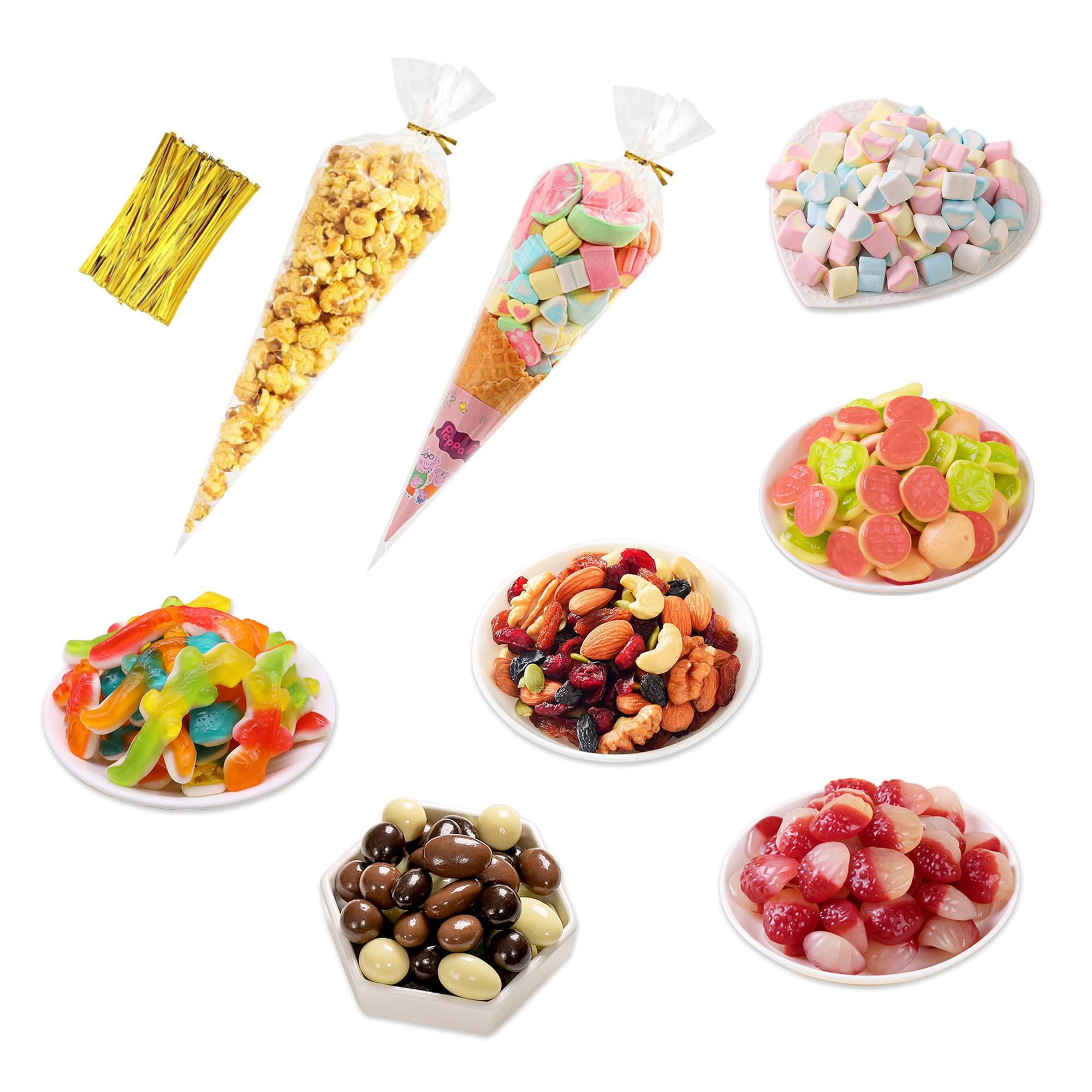 Aodaer 100 Sacchetti Cellophane Per Caramelle Con Motivo Blu - 27x13 Cm Con 100 Fascette, Perfetti Per Bomboniere, Feste Compleanno, Baby Shower