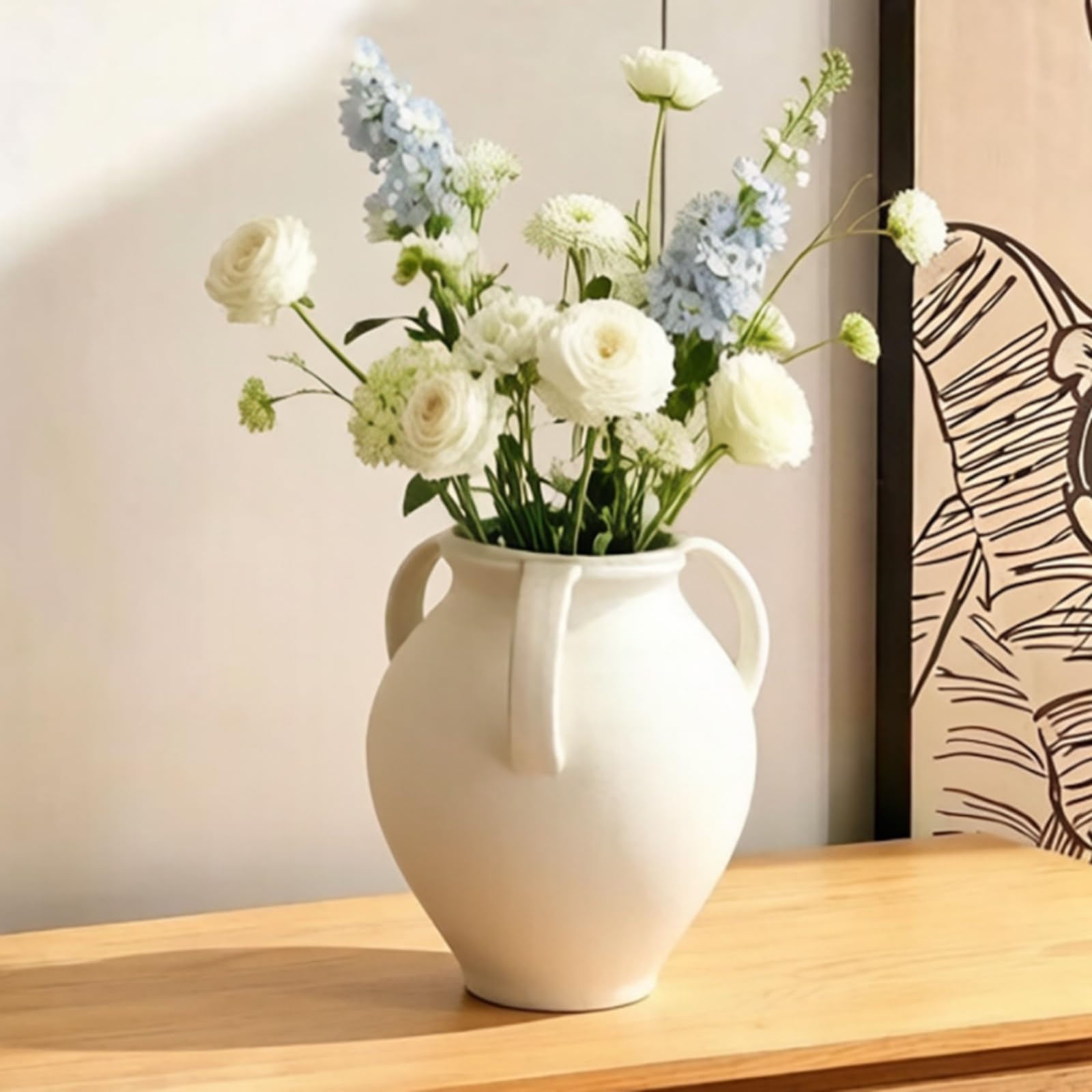 F Fityle Jarrón de Cerámica Jarrón Florero Vasija Centro de Mesa con Forma Redondeada Textura Artesanal Que Aporta Acabado Mate Adecuado para Flores Secas y Artificiales Salón Mesa Recibidor, Negro