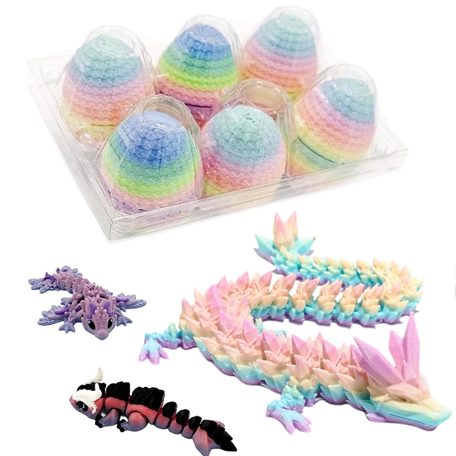 YOUZMY Lot De 2 Dragons Imprimés 3D – Rouge Laser Et Violet Laser – Figurines Mobiles Articulées – Décoration De Bureau Et Surprise De Pâques