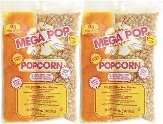 Mega Pop Popcorn Machine Popcorn Packets 10.6 oz | All in 1 Popcorn Kits with Oil, Salt & Butter Flavor | Popcorn Kernels Portion Packs for Popcorn Machines, Makes Movie Theater Pop corn, Pack of 2