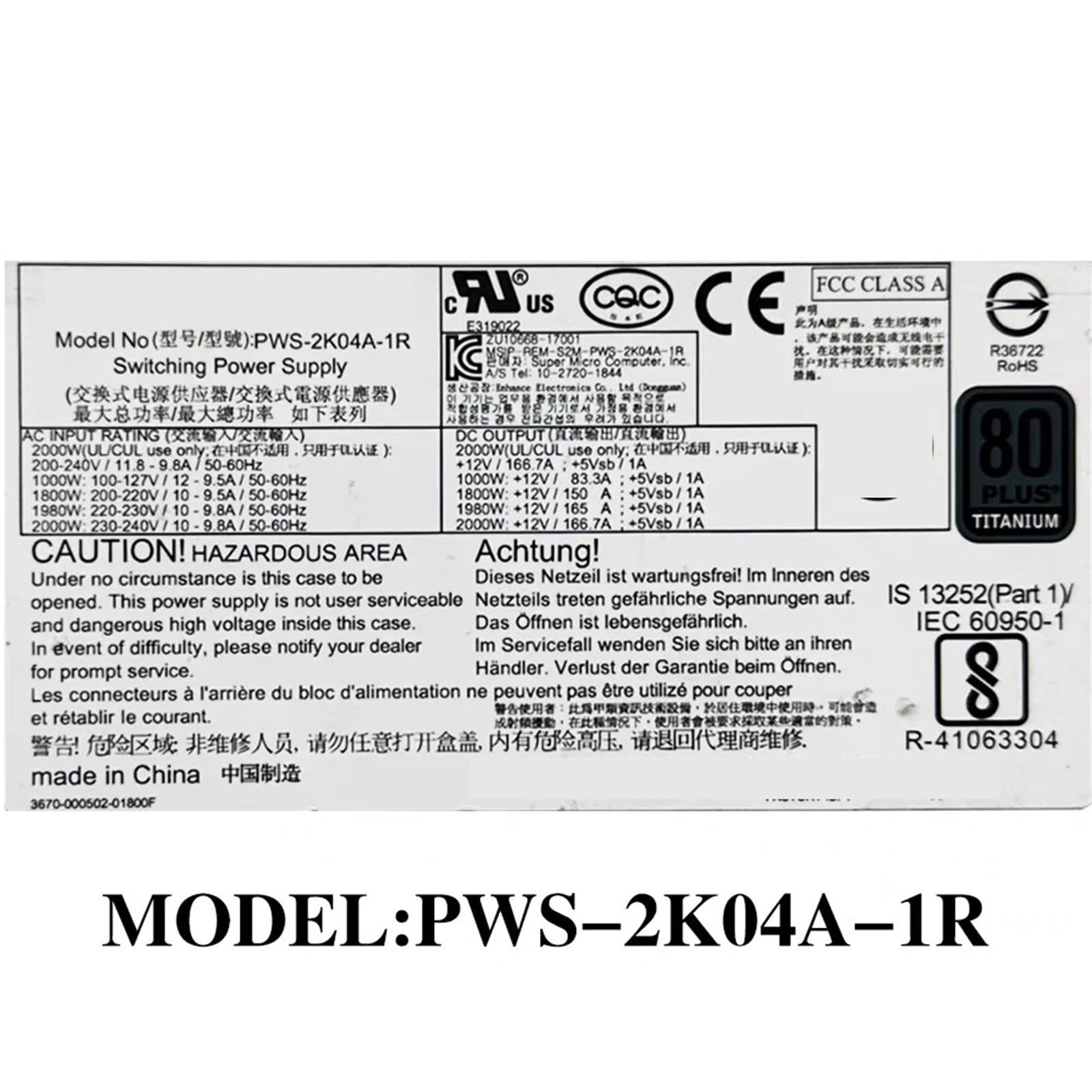 Módulo de Fuente de alimentación redundante de 1200W PWS-1K21P-1R de Potencia de Servidor ultramicro