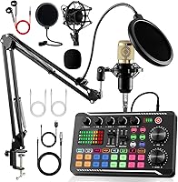 ALSOGO BM-800 Gold Podcast Bundle with F998 Sound Card - Pro Equipment for Podcasting, Gaming, Streaming & TikTok