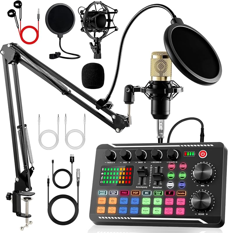 Paquete de equipo de podcast, tarjeta de sonido F998 con micrófono BM-800 | Equipo de Podcast con mezclador de Audio, equipo de estudio de grabación para Podcasting, canto, juegos, transmisión en vivo, YouTube, Tiktok