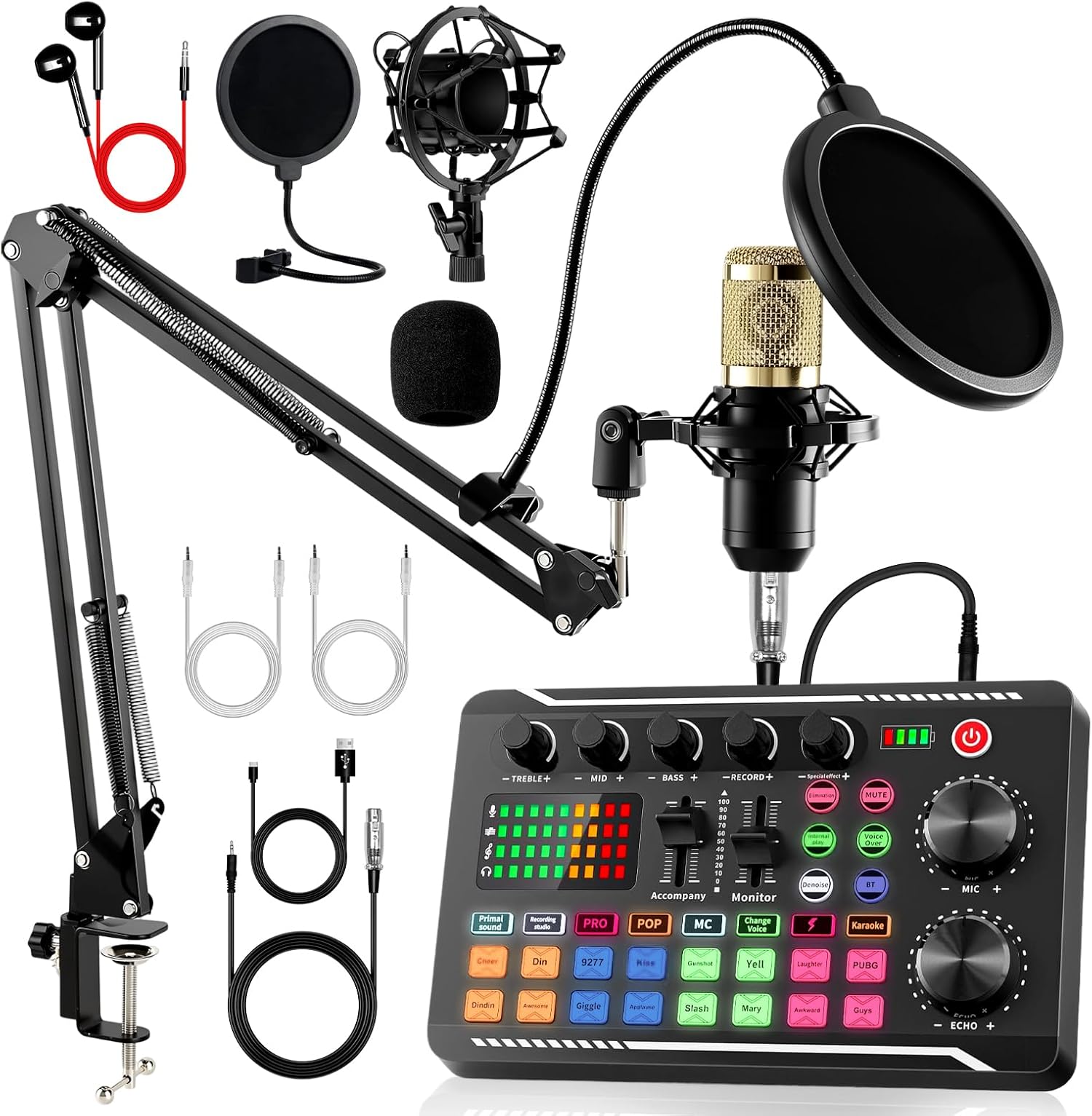 ALSO GO Podcast Equipment Bundle, Podcast Equipment with BM-800 Microphone(Gold) & F998 Sound Card, Recording Studio Equipment for Podcasting, Singing, Gaming, and Live Streaming YouTube Tiktok