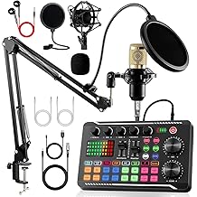 ALSO GO Podcast Equipment Bundle, Podcast Equipment with BM-800 Microphone(Gold) &amp; F998 Sound Card, Recording Studio Equipment for Podcasting, Singing, Gaming, and Live Streaming YouTube Tiktok