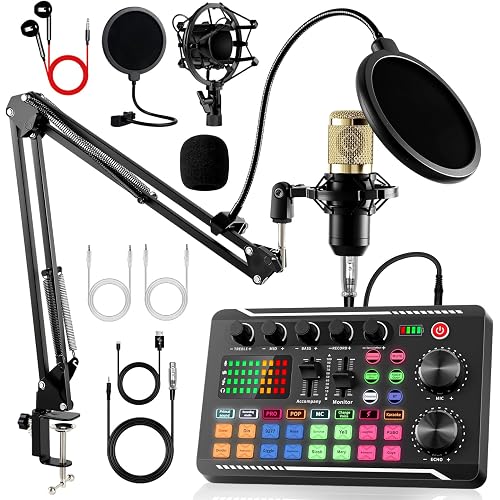ALSO GO Podcast Equipment Bundle, Podcast Equipment with BM-800 Microphone(Gold) & F998 Sound Card, Recording Studio Equipment for Podcasting, Singing, Gaming, and Live Streaming YouTube Tiktok