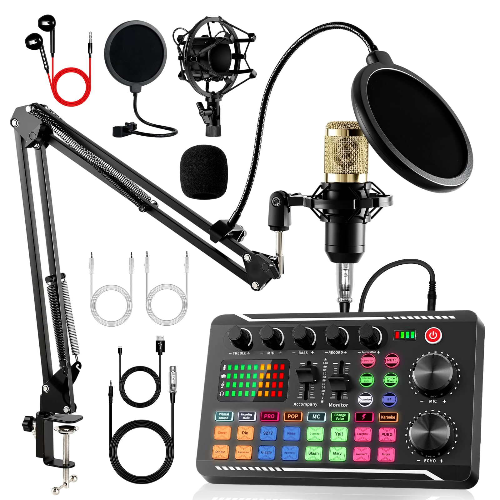ALSO GO Podcast Equipment Bundle, Podcast Equipment with BM-800 Microphone(Gold) & F998 Sound Card, Recording Studio Equipment 