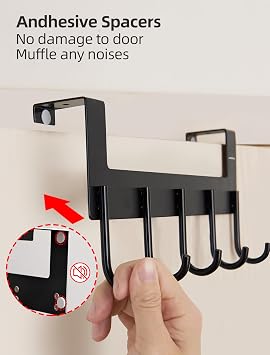 Over The Door Towel Rack,Over The Door Hooks,Heavy Duty Aluminum Over The Door Hanger for Hanging Coat, Bag, Robe,Clothes,Towels,Hat - 5 Hooks, Brush Finish (Matte Black 1Pcs)