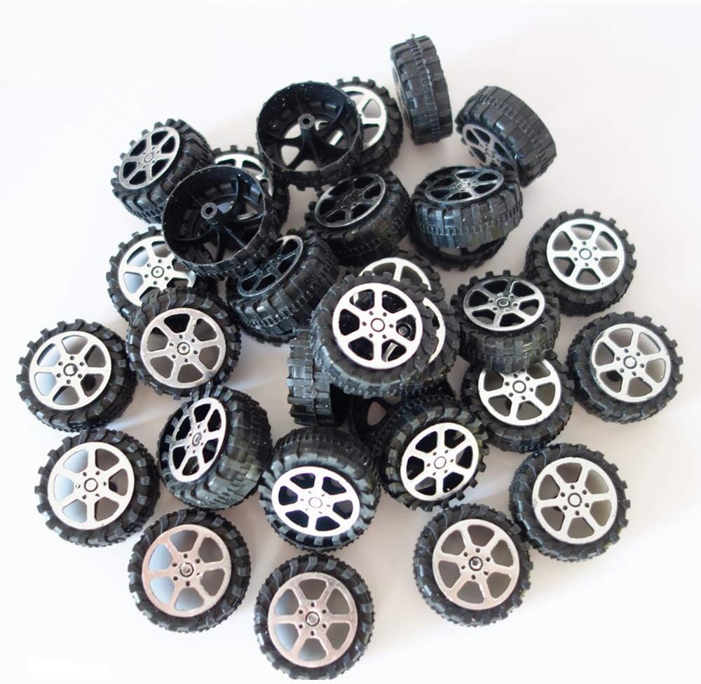 100 Pcs Plastic Roll 2mm Dia Shaft Toys Car Wheel for DIY Model Toy RC
