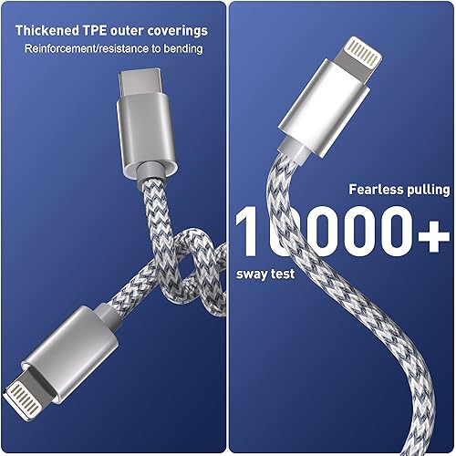 Miniatura 2 de Cable USB C a Lightning de 6 pies con certificación Apple MFi para iPhone cargador rápido tipo C a Lightning cable trenzado de nailon para iPhone 13