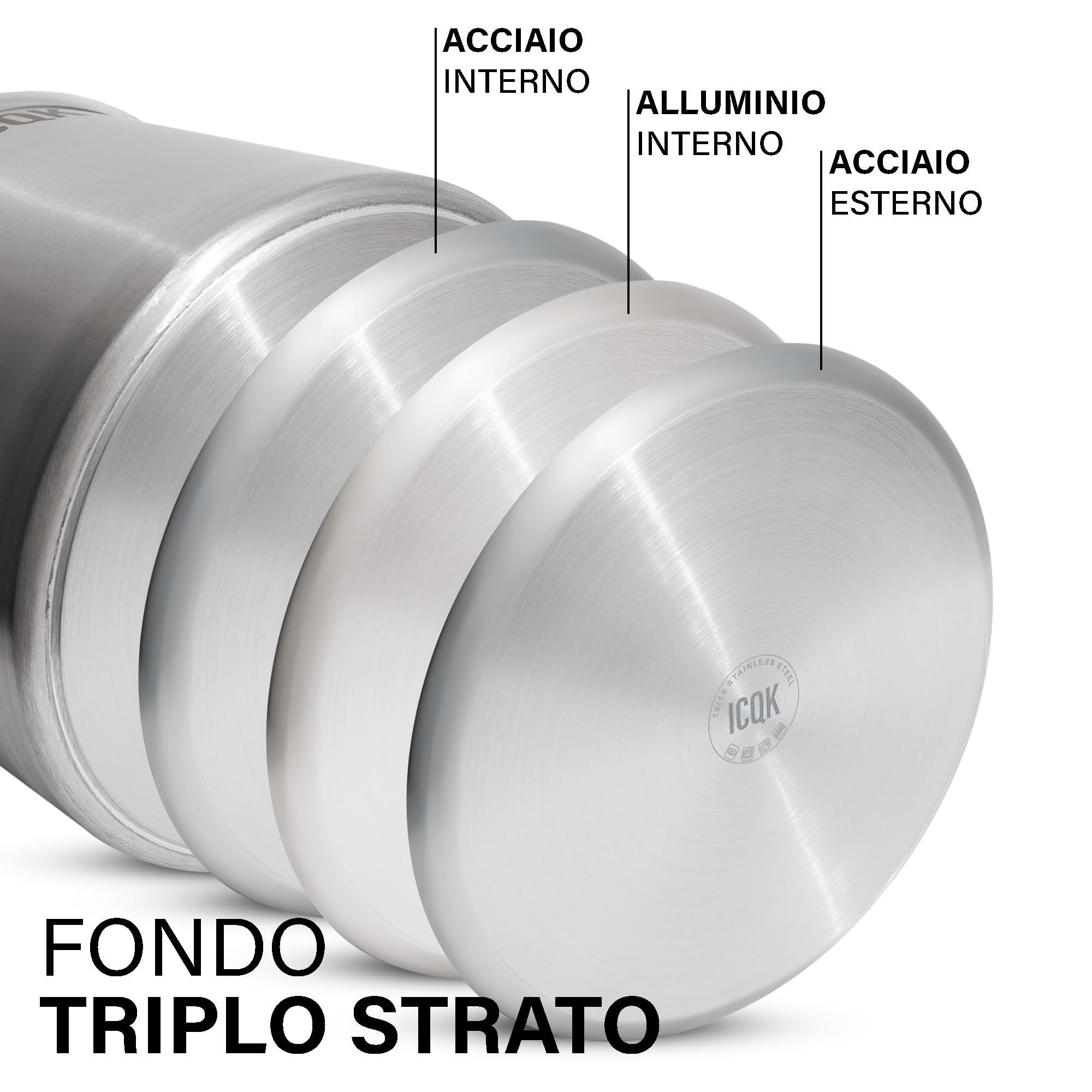 Pentola in Acciaio Inox 50 L, Coperchio Incluso, ⌀40 cm, Con Bordo A Versare, Compatibile con Induzione, Elettrico, Ceramica, Gas, Fondo Triplo Strato, Manici in Acciaio, Assistenza ITALIA