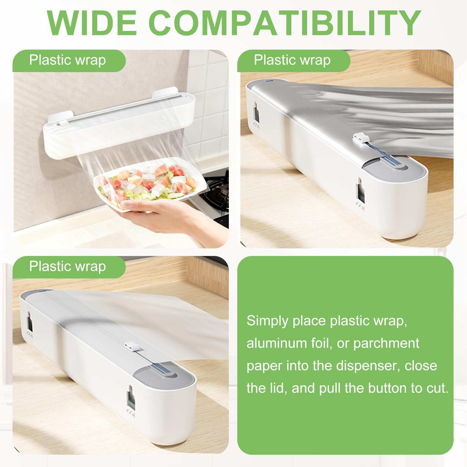 Distributeur Film Alimentaire avec Ventouse, Distributeur Papier Aluminium et Film, Boîte de Coupe Film Alimentaire, Découpe De Film Alimentaire Murale, Dévidoir Film Alimentaire pour Cuisine(Blanc)