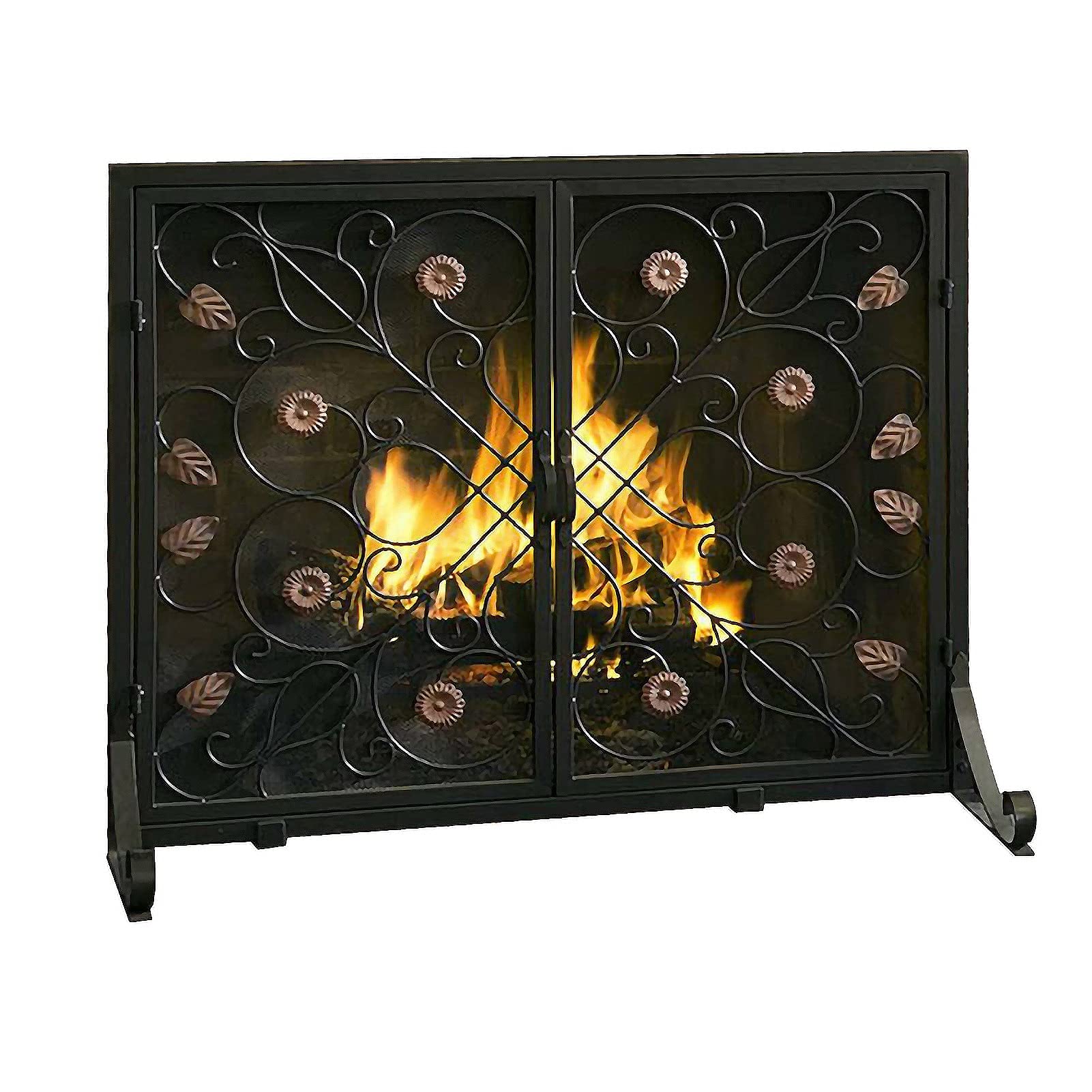 Buy Fire Guard Fireplace Screen With Doors, Black Mesh Fire Guard/Stove