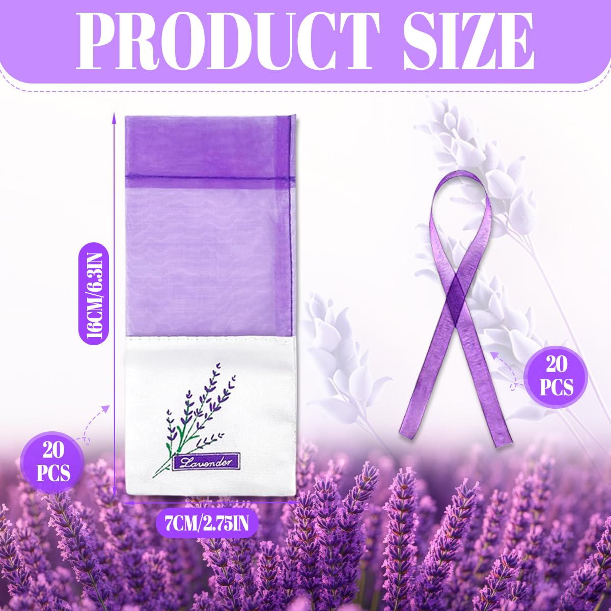 20 Pièces Sachets De Lavande,Sachet Lavande Vide,Sacs en Organza pour Lavandes,Achets Parfumés Réutilisables à Remplir Soi-même,pour Les épices et Les Herbes Aromatiques (20)