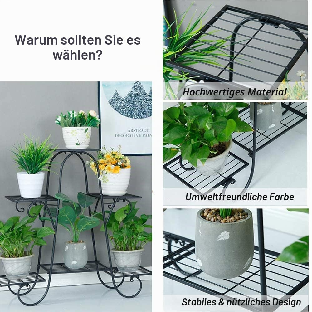 CarolynDesign 6-stöckige Pflanzenständer für drinnen und draußen, Blumentopfhalter Regal für mehrere Pflanzen, schwarzes Metall Pflanzenständer für Terrasse
