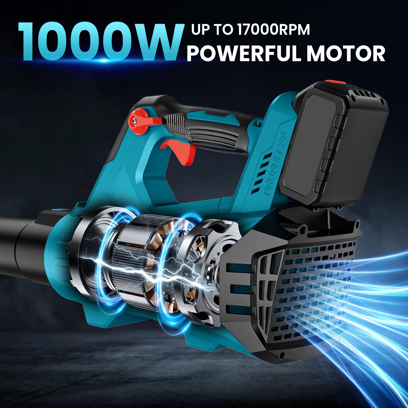 Soplador de Hojas Inalámbrico 21 V, 240 km/h Soplador de Batería Viene con Dos Baterías de 3,0 Ah, 1000W Motor Potente, Carga Rapida, Soplador Eléctrico para el Cuidado del Césped