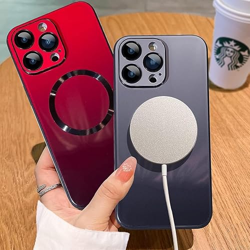 Miniatura 3 de Funda magnética para iPhone 15 Pro Max con protector completo de lente de cámara compatible con MagSafe Cubierta trasera de vidrio degradado