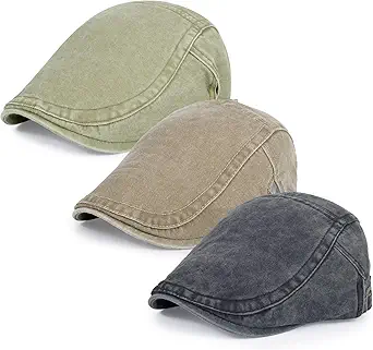 Qlauca 3Pcs Men's Newsboy Caps Washing Cotton Cooling Lightweight Scally Cap for Men Adjustable Flat Cap
