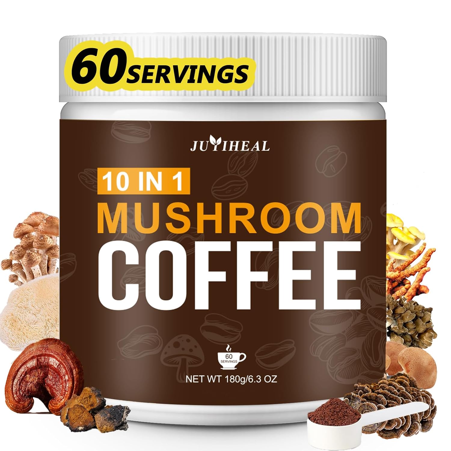 JUYIHEAL Mushroom Chicory, Mushroom Chicory Coffee 6 Mushrooms with Chicory Root for Energy, Focus, Digestion, Immunity, 30 servings