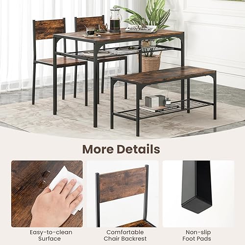 Miniatura 3 de Tangkula Juego de mesa de comedor para 4, mesa de cocina con banco y sillas, estante de almacenamiento adicional, moderno comedor para 4 personas