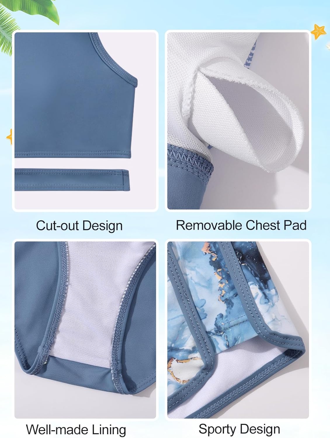 Girls 3 Piece Bathing Suit Kids Color Block High Waist Sport Tankini Swimsuit with Shorts Teen Girl Beach Swimwear - Image 4