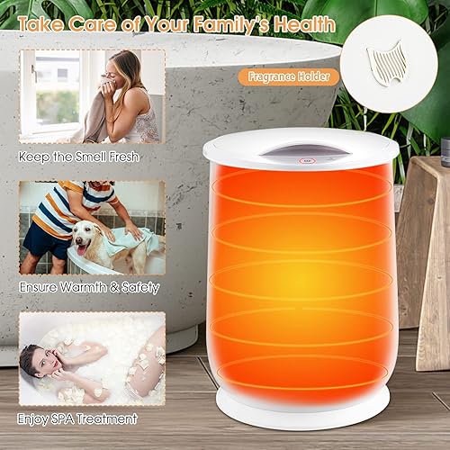 Vista 5 de Tangkula Cubo calentador de toallas de 21 litros para baño, calentador de toallas grande con tapa abatible, apagado automático en 60 minutos, se