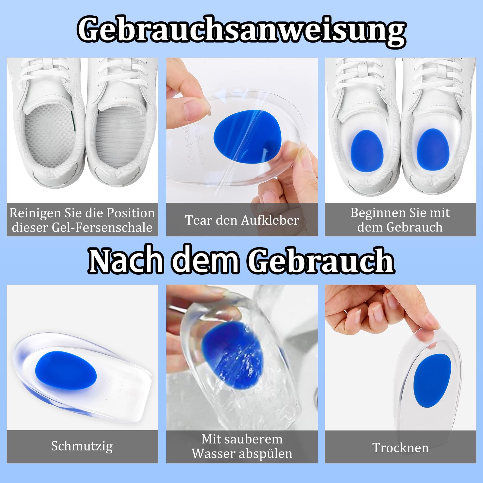 Taloneras Silicona, 5 pares Almohadillas de Gel para Talones Azul, Reducir los Golpes, Aliviar el Dolor Suave, Plantillas Talon para Fascitis Plantar, Espolon Calcaneo, Tendinitis (L)
