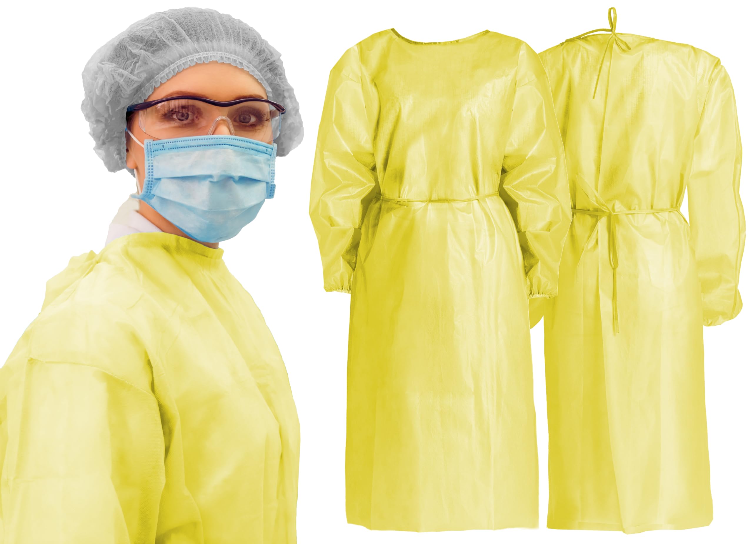 TIGA-MED Vlieskittel Gelb – 100 Stück Einweg Schutzkittel aus PP-Spinnvlies (24 g/m²), 110 x 140 cm, mit elastischen Armbündchen, Hygienekittel für Medizin, Pflege & Labor