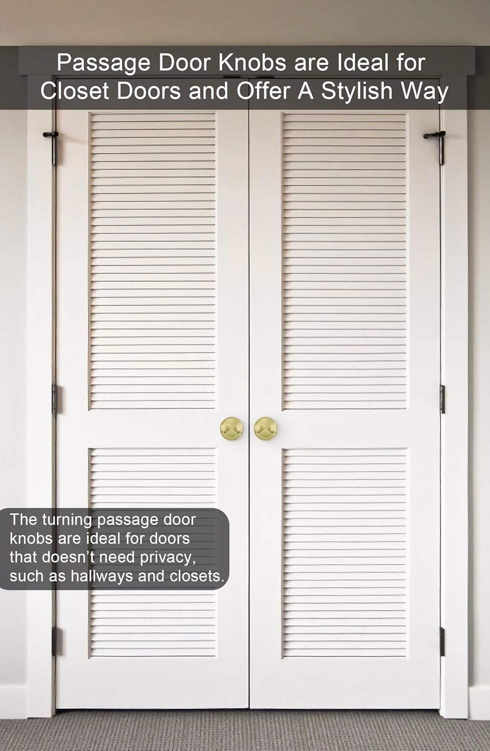 goldenwarm Polished Brass Door Knobs Gold Interior Door Knobs - Passage Door Knob for Hallway and Closet, 6 Pack