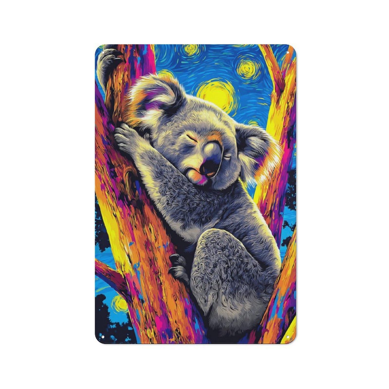 Junmoney Koala Dreams In Colorful Night Metal Plaque 30X20cm With For Home Bar Wall, Retro Decor, For Garage, Workshop And Man Cave Decoration