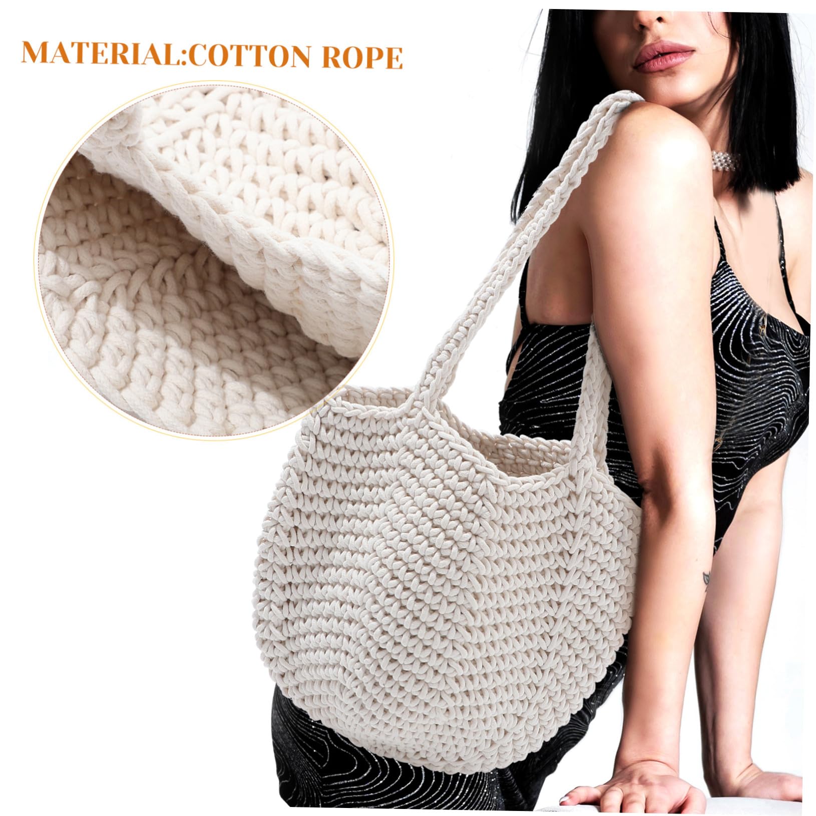 Yardwe Borsa e Facile da Portare in Corda di Cotone Bianca Intrecciata Tote a Mano Elegante Capiente da Donna per Vacanze Estive e Spiaggia