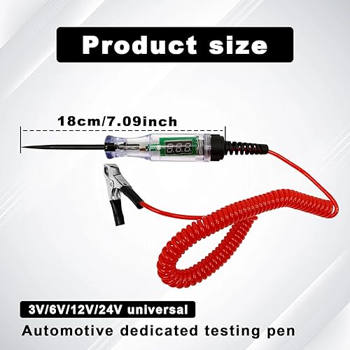 Miniatura 4 de Probador de circuito LED digital de luz de prueba automotriz con cable de resorte retráctil de 70.8 pulgadas, DC 3V6V12V24V pluma de prueba