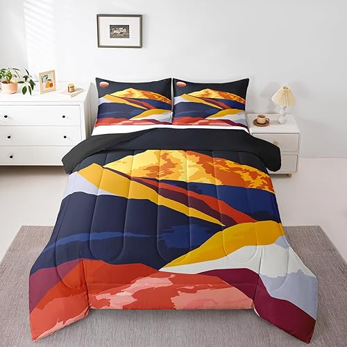 Erosebridal Juego de ropa de cama de mediados de siglo, tamaño King, bohemio, puesta de sol, juegos de ropa de cama abstractos de naturaleza, juegos