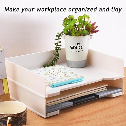 Miniatura 4 de Bandeja organizadora de papel de 2 niveles, bandeja de papel apilable de escritorio transparente, bandeja clasificadora de papel PET tamaño A4,