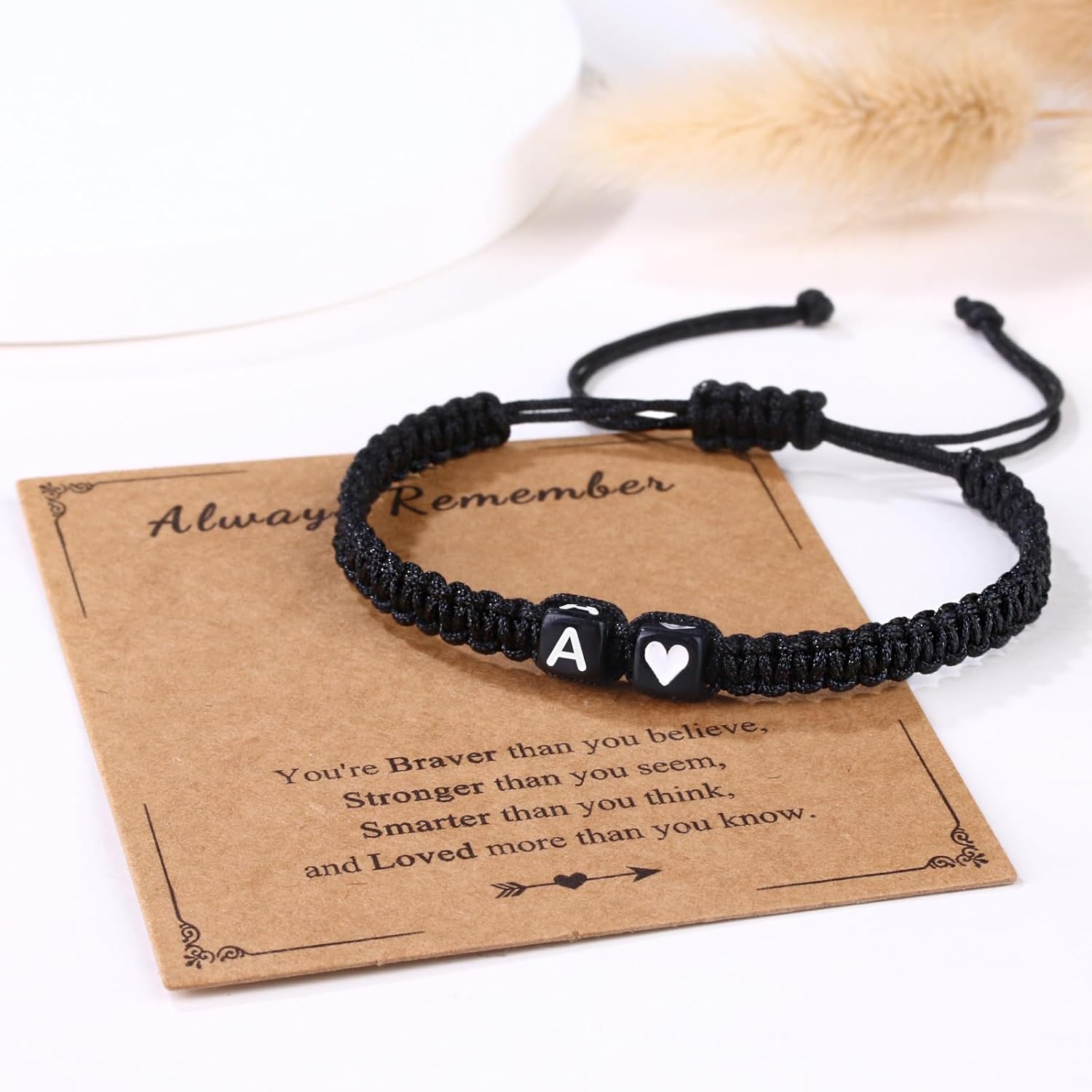 Initial Letter Bracelets for Men Women Teens Braided Black Rope Meaningful Gift Ideas Son Daughter Brother Boyfriend Girlfriend - Image 3