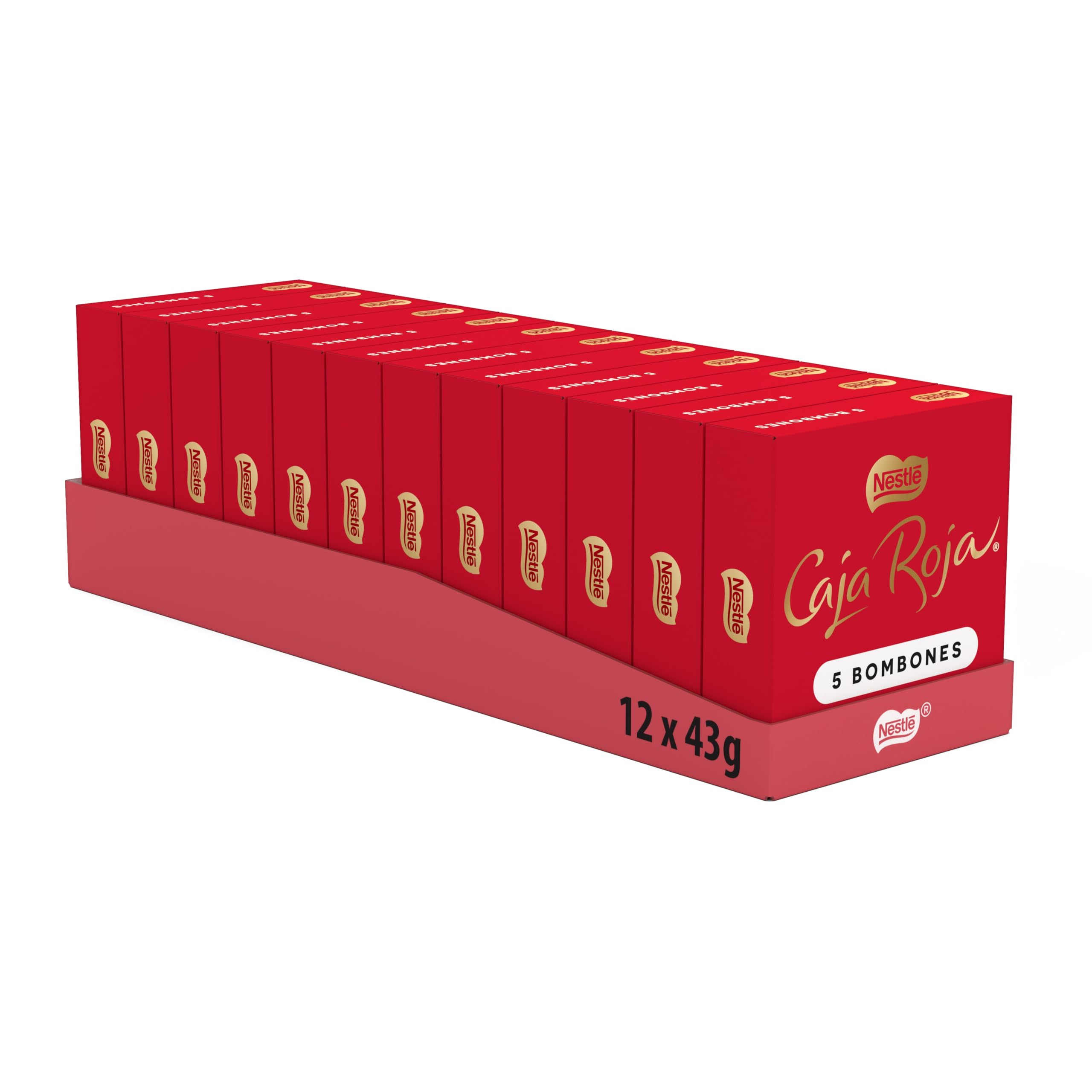 Nestlé Caja Roja Bombones de Chocolate para Adultos - Ideal para Celebraciones, Pack de 12 x 45g Rainforest Alliance