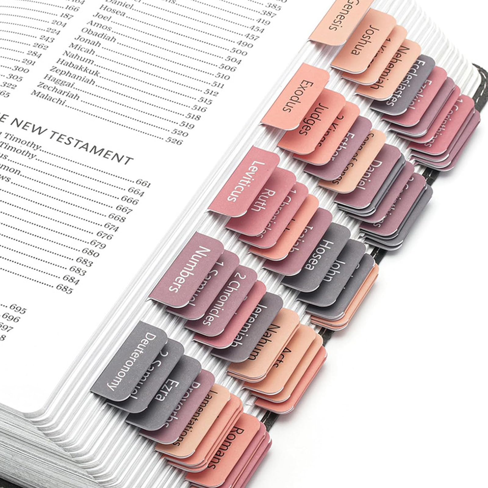 75 Autocollants Bible Tabs Rose Gris - Onglets Laminés Pour Ancien/Nouveau Testament - Cadeau Chrétien