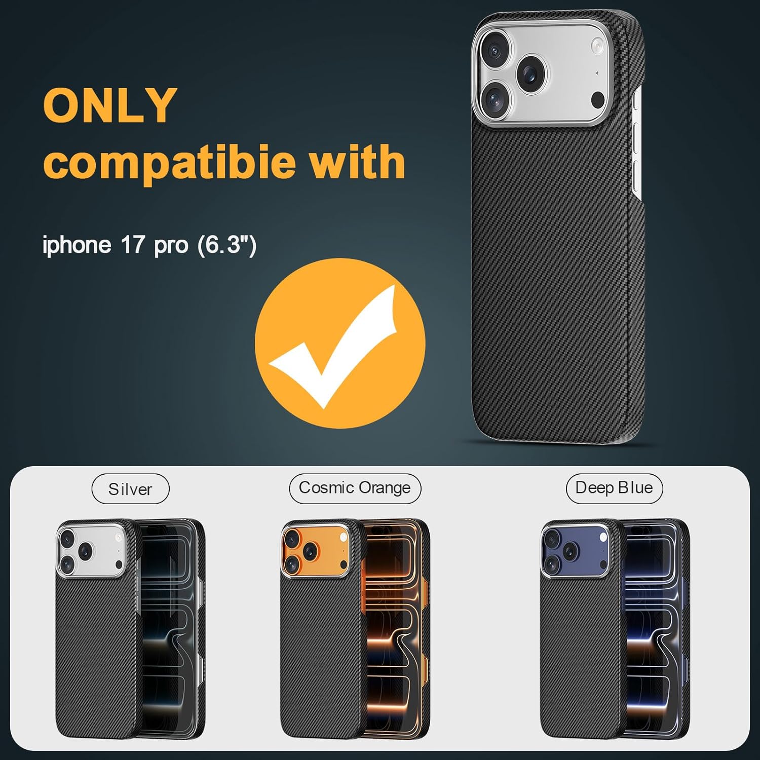 iiteeology Aramid Fiber Case for iPhone 17 Pro 6.3 Inch Compatible with MagSafe, Military Grade 600D Carbon Fiber Ultra Thin Minimalist Case Black