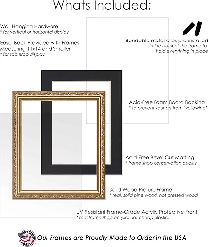 Miniatura 3 de Marco de 15 x 21 pulgadas con paspartú, marco dorado antiguo de 17 x 23 pulgadas, madera hecho para exhibir impresión o póster de 15 x 21 pulgadas